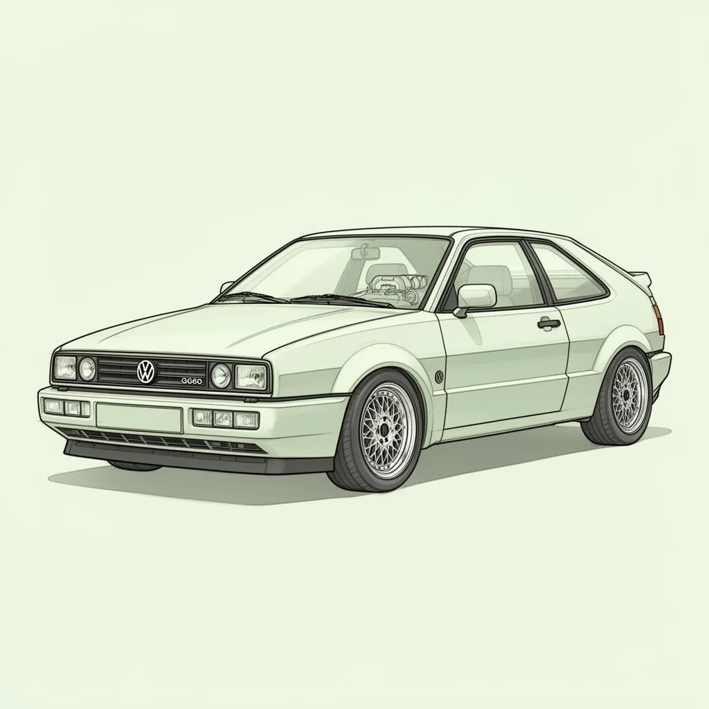 Editorial blueprint illustration of a Volkswagen Corrado G60