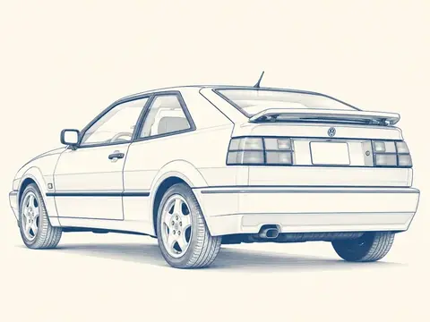 Minimalist blueprint-style illustration card of a Volkswagen Corrado